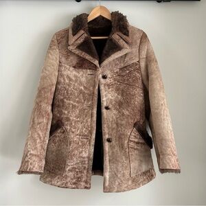 Vintage Sheepskin Shearling Suede Leather Aviator Bomber Jacket
